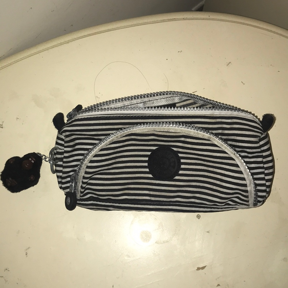 Kipling Pencil Case Black and White Stripes